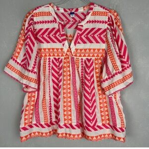 Old Navy women size XL short sleeve textured v-neck top boho colorful cotton